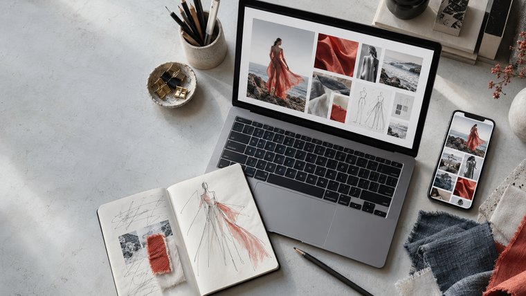 Diseñadora revisando su presencia digital y su portfolio profesional